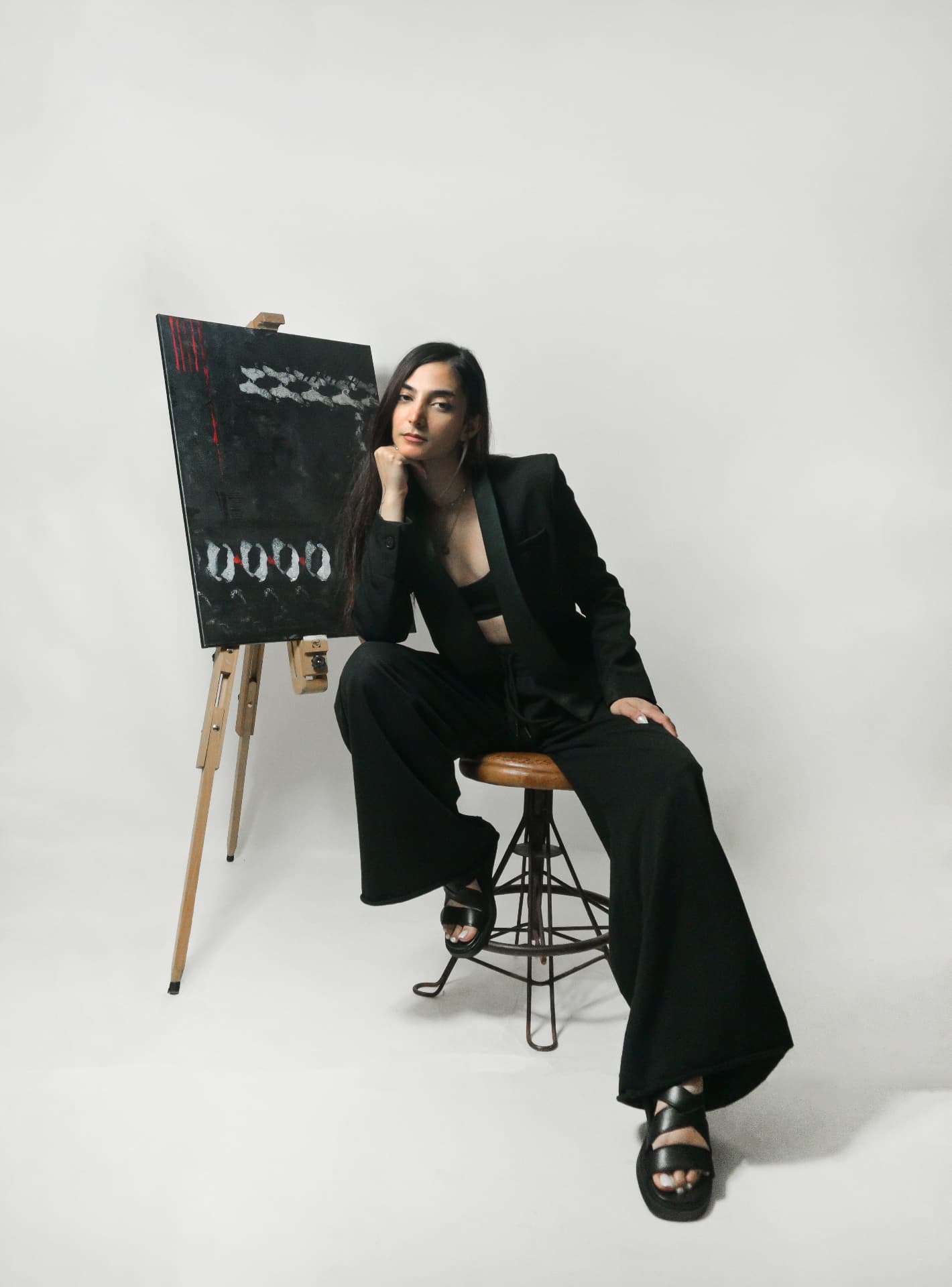 Portrait of the artist in her studio